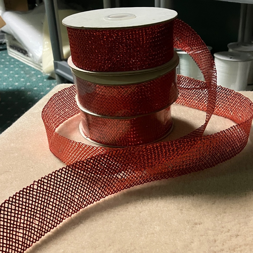 Festive Red Mesh Ribbon Roll 25yd for $19